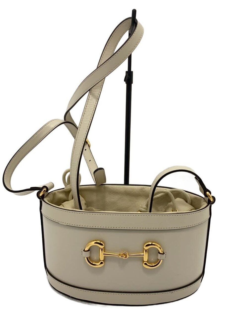 Gucci white leather Horsebit 1955 Bucket Crossbody Bag Cream